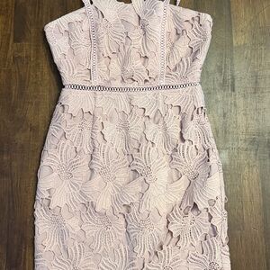 Minuet Anthropologie Petite Strapless Floral Lace Dress in Light Purple